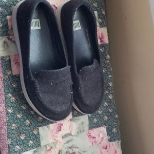 Slightly worn flannel loafers